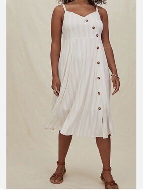 Torrid Beige Asymmetric Faux Button-Front Lined Midi Dress Pockets Plus Size 0